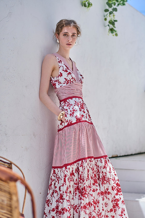 Rosetta Floral Dress <br> -Red-