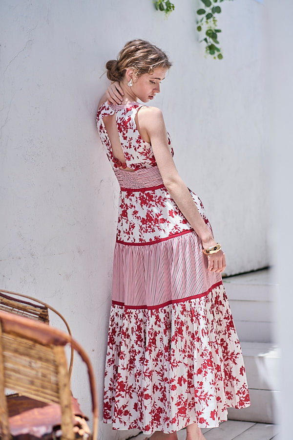 Rosetta Floral Dress <br> -Red-