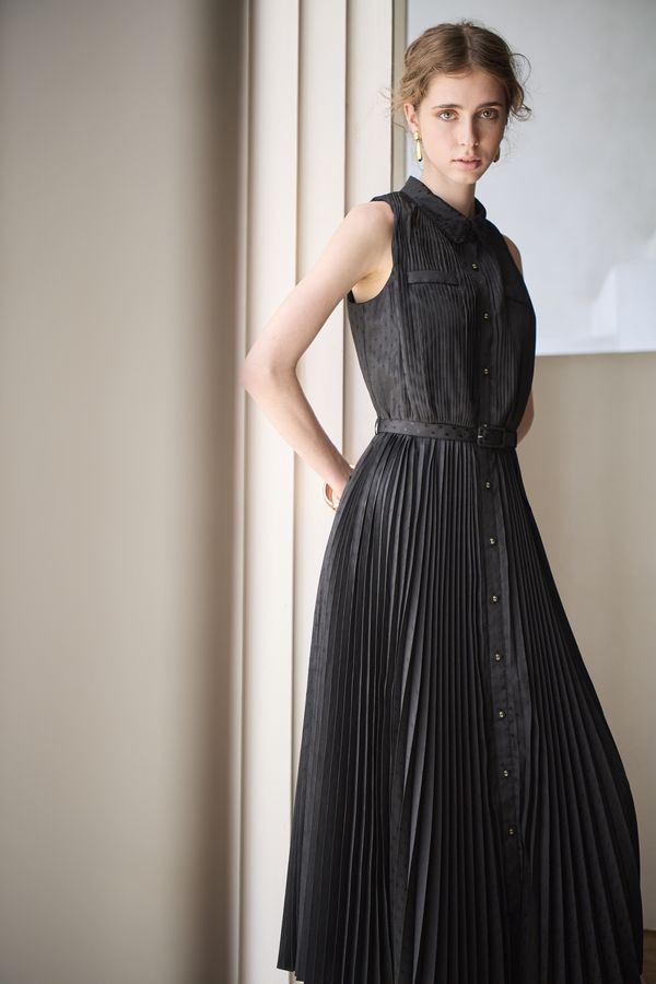 Miranda Pleated Dress<br> -Black-