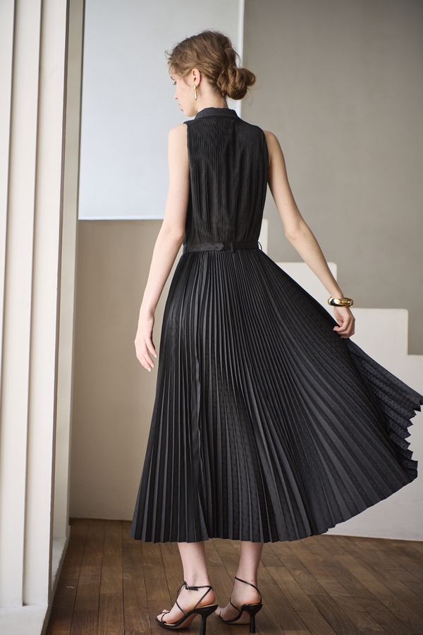 Miranda Pleated Dress<br> -Black-
