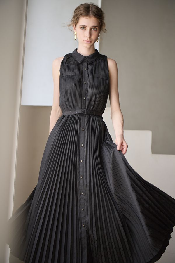 Miranda Pleated Dress<br> -Black-