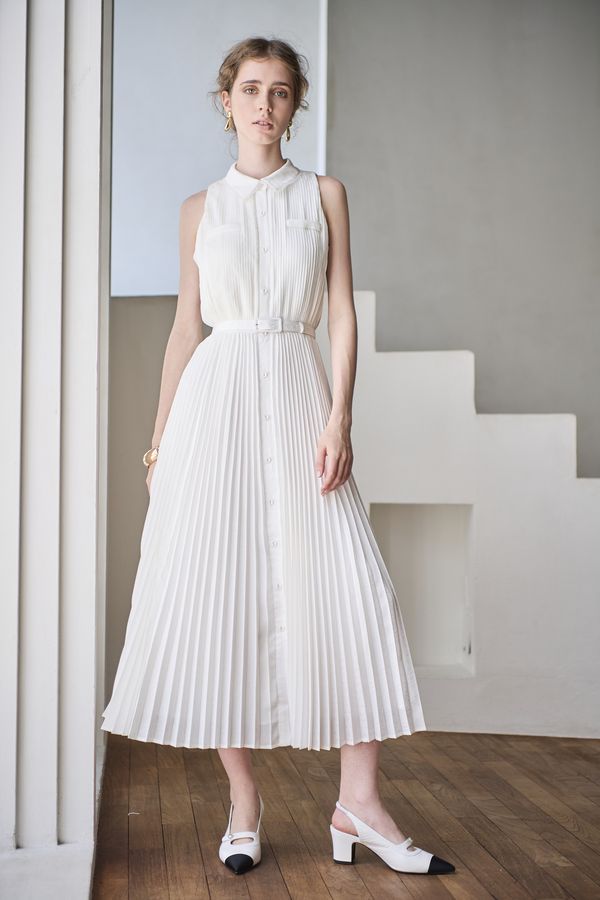 Miranda Pleated Dress<br> -White-