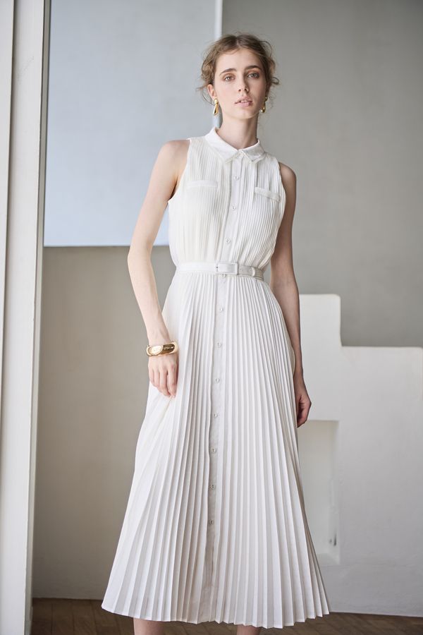 Miranda Pleated Dress<br> -White-