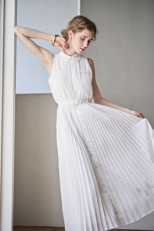 Miranda Pleated Dress<br> -White-