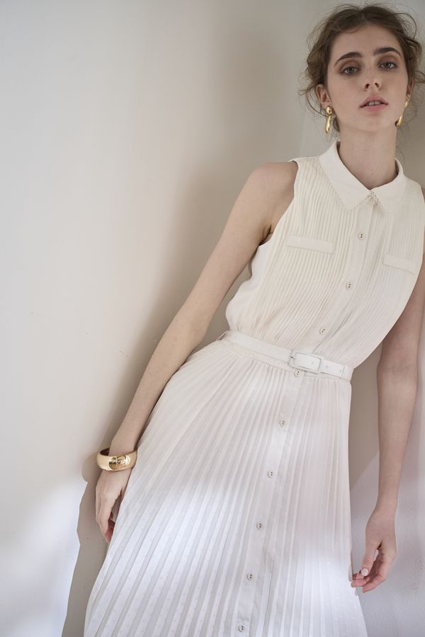 Miranda Pleated Dress<br> -White-