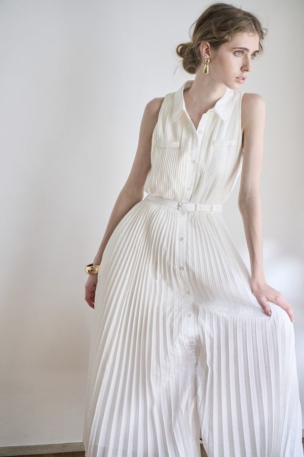 Miranda Pleated Dress<br> -White-