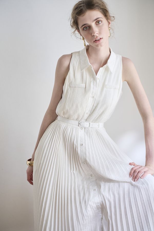 Miranda Pleated Dress<br> -White-