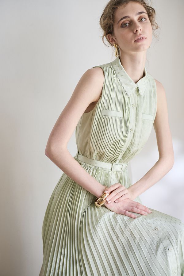 Miranda Pleated Dress<br> -Mint.green-