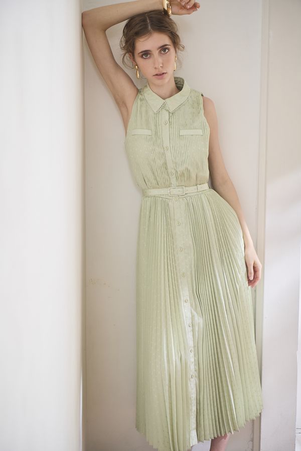 Miranda Pleated Dress<br> -Mint.green-