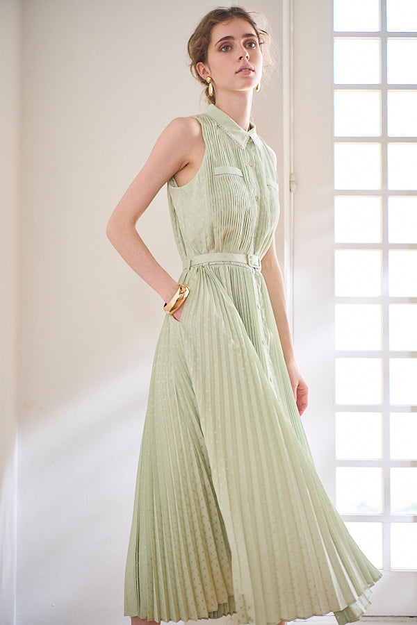Miranda Pleated Dress<br> -Mint.green-