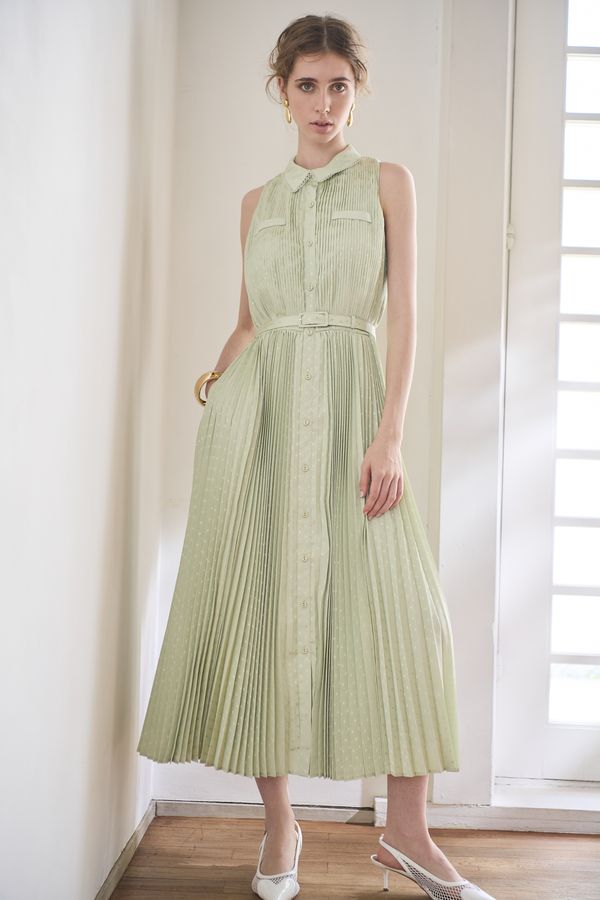 Miranda Pleated Dress<br> -Mint.green-
