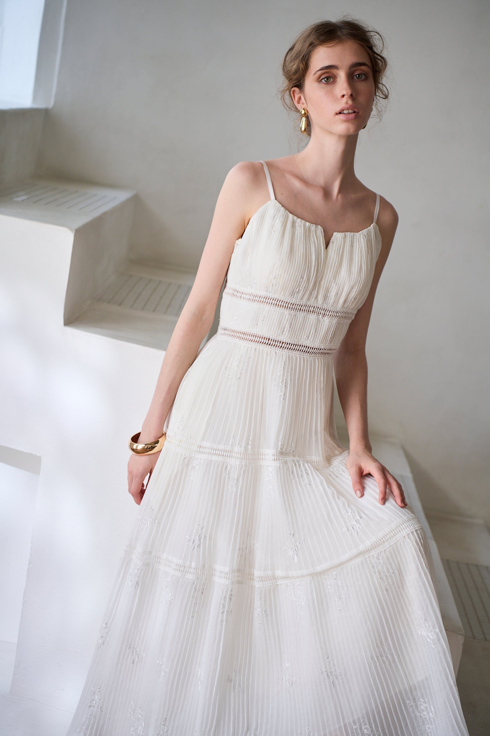 Dolce Vita Pleated Dress<br> -White-