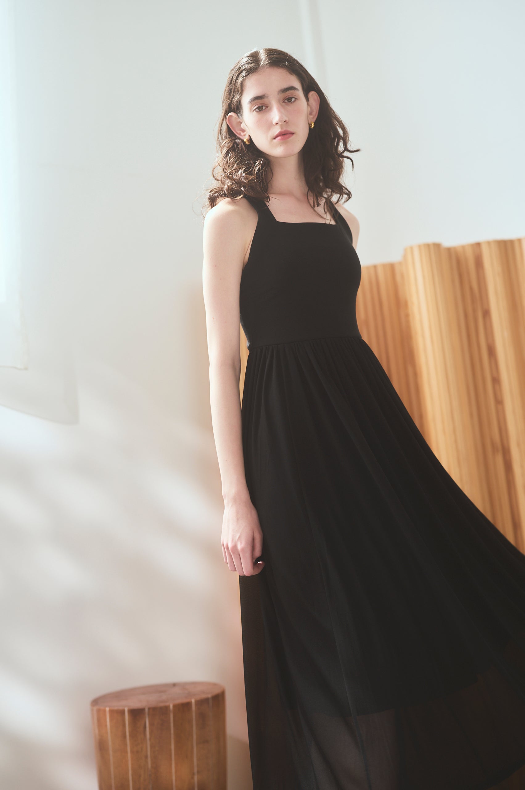 【Michiko Yamawaki×Estella.K】Ribbed & Sheer Jersey  Dress <br>-Black-