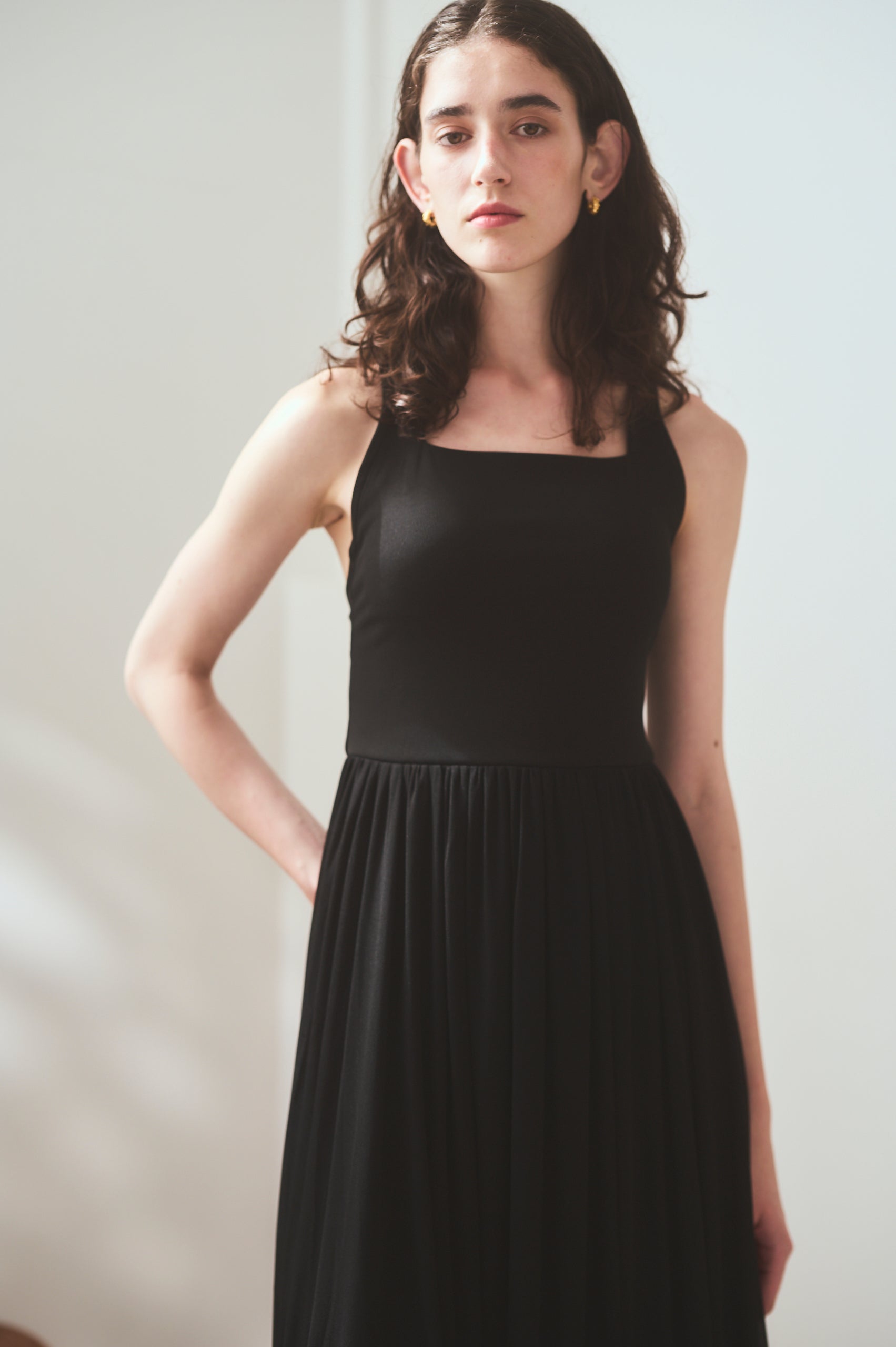 【Michiko Yamawaki×Estella.K】Ribbed & Sheer Jersey  Dress <br>-Black-