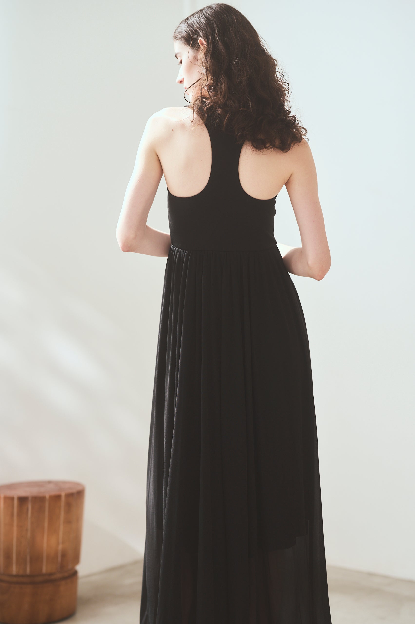 【Michiko Yamawaki×Estella.K】Ribbed & Sheer Jersey  Dress <br>-Black-