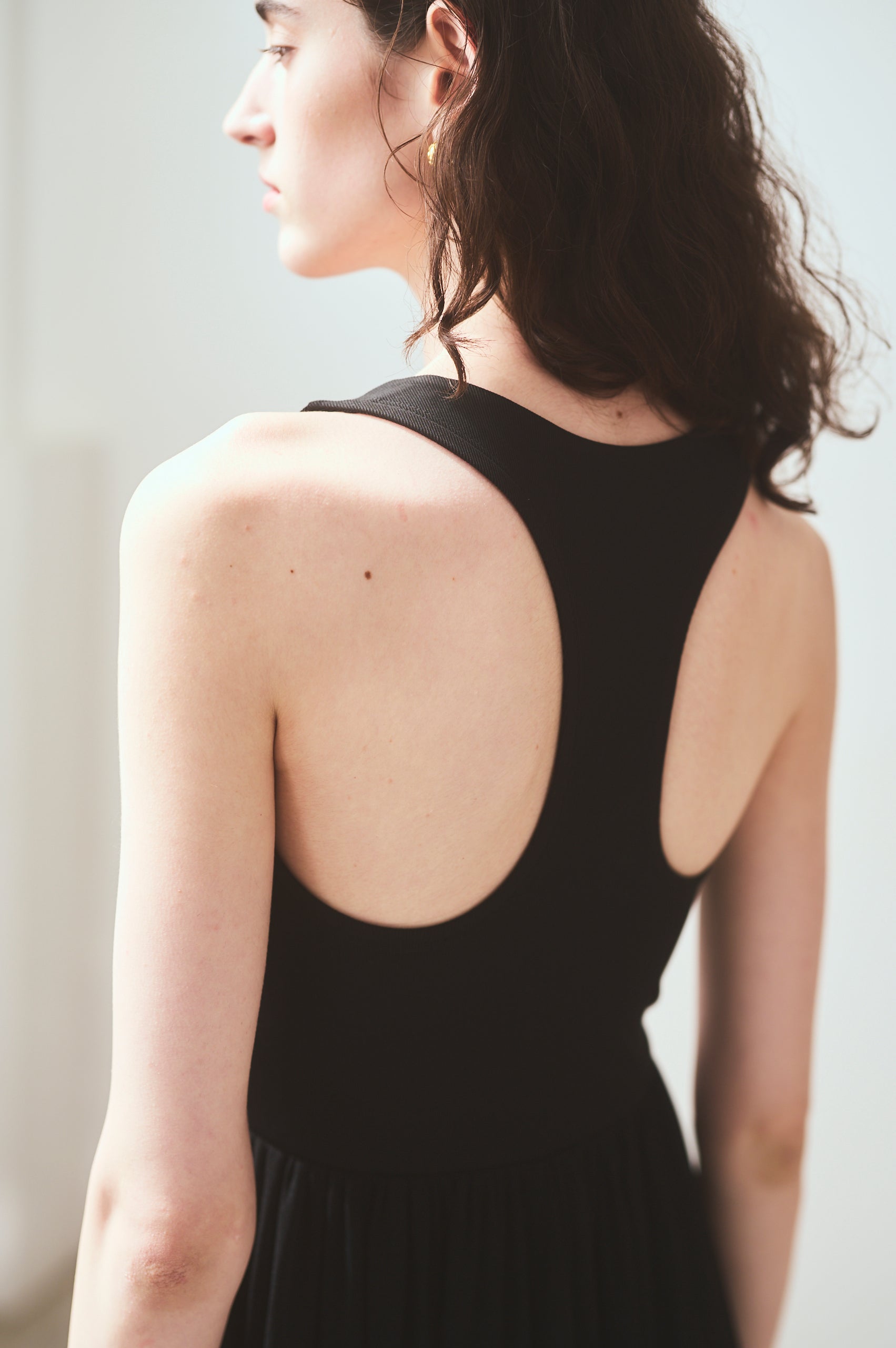 【Michiko Yamawaki×Estella.K】Ribbed & Sheer Jersey  Dress <br>-Black-