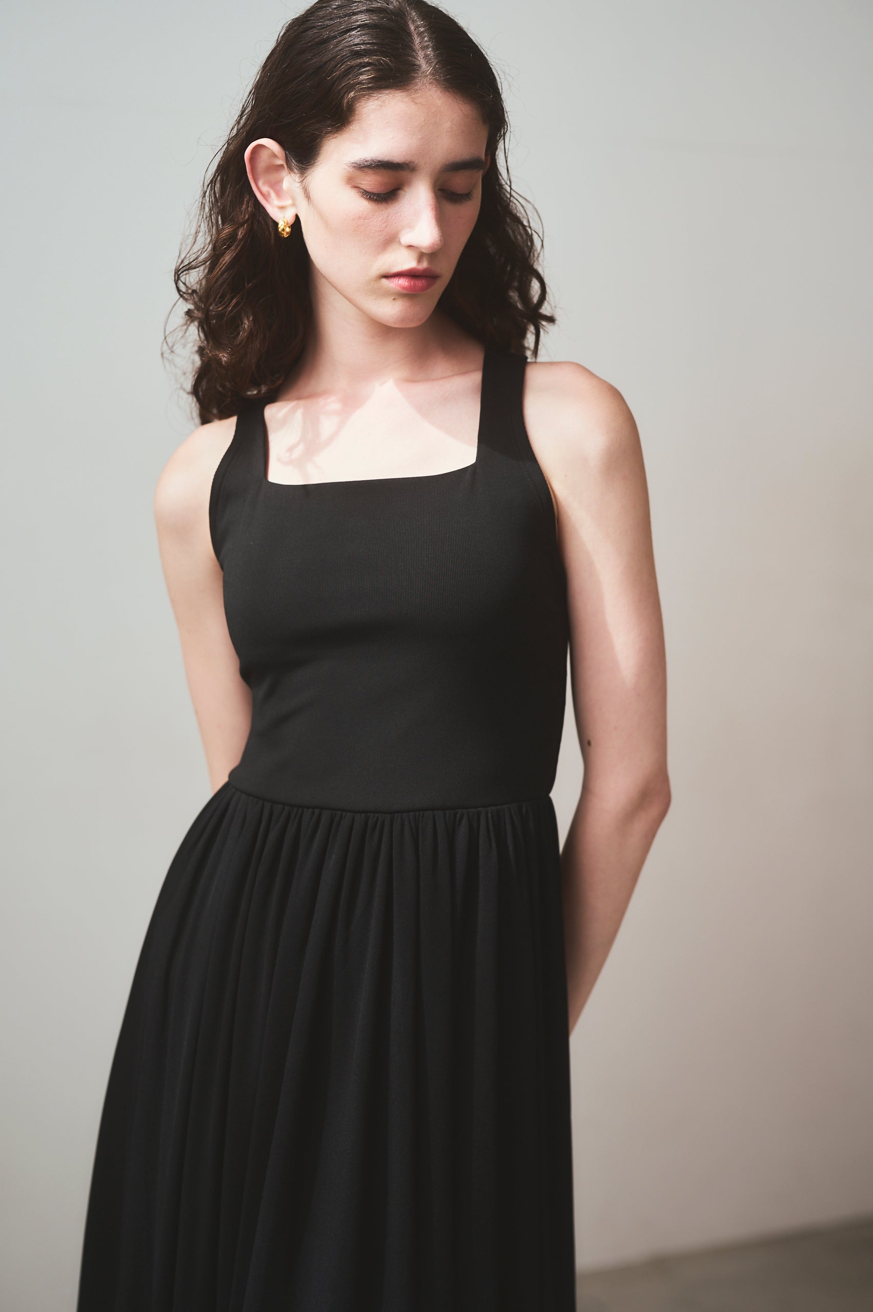 【Michiko Yamawaki×Estella.K】Ribbed & Sheer Jersey  Dress <br>-Black-