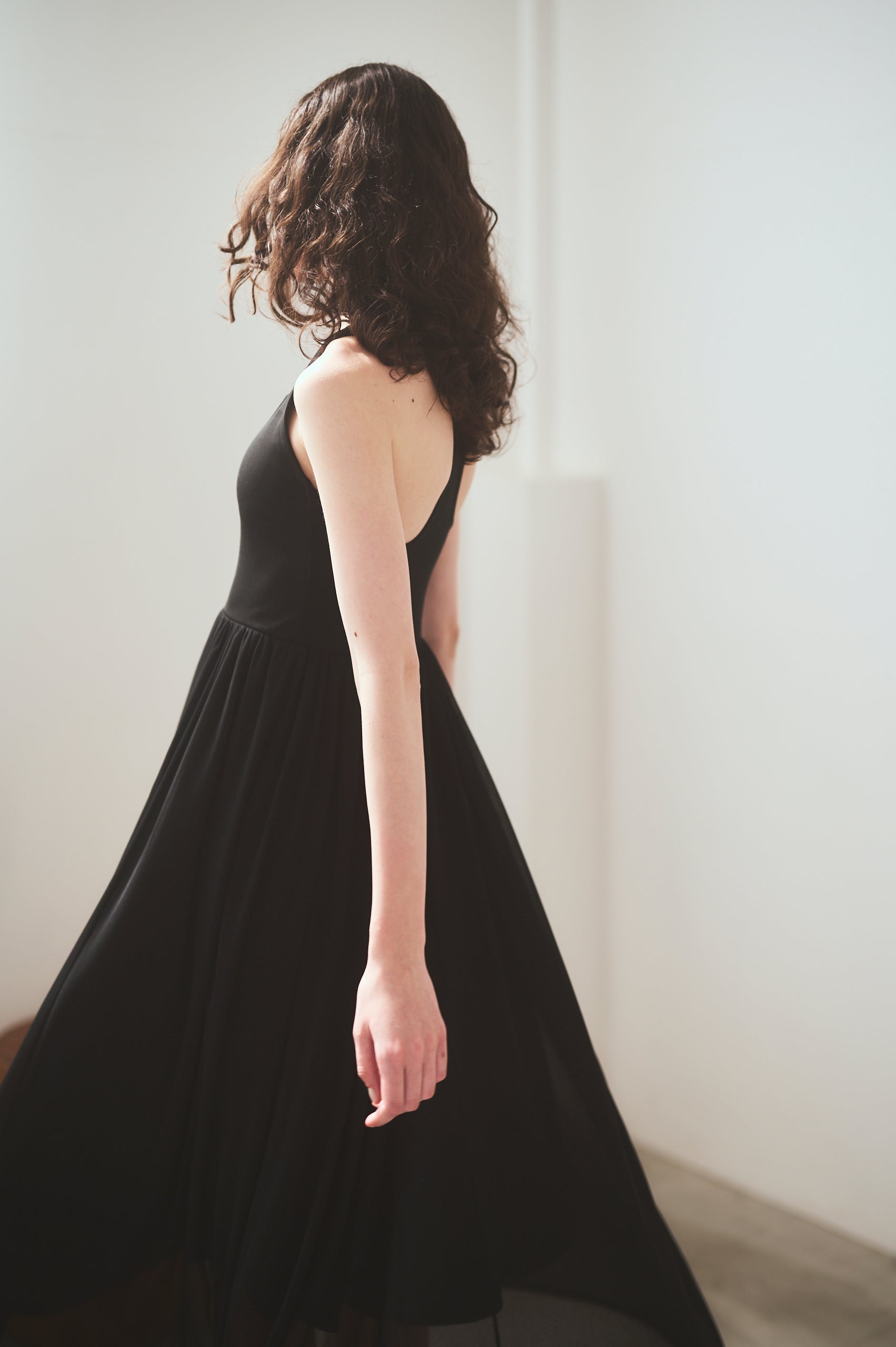 【Michiko Yamawaki×Estella.K】Ribbed & Sheer Jersey  Dress <br>-Black-