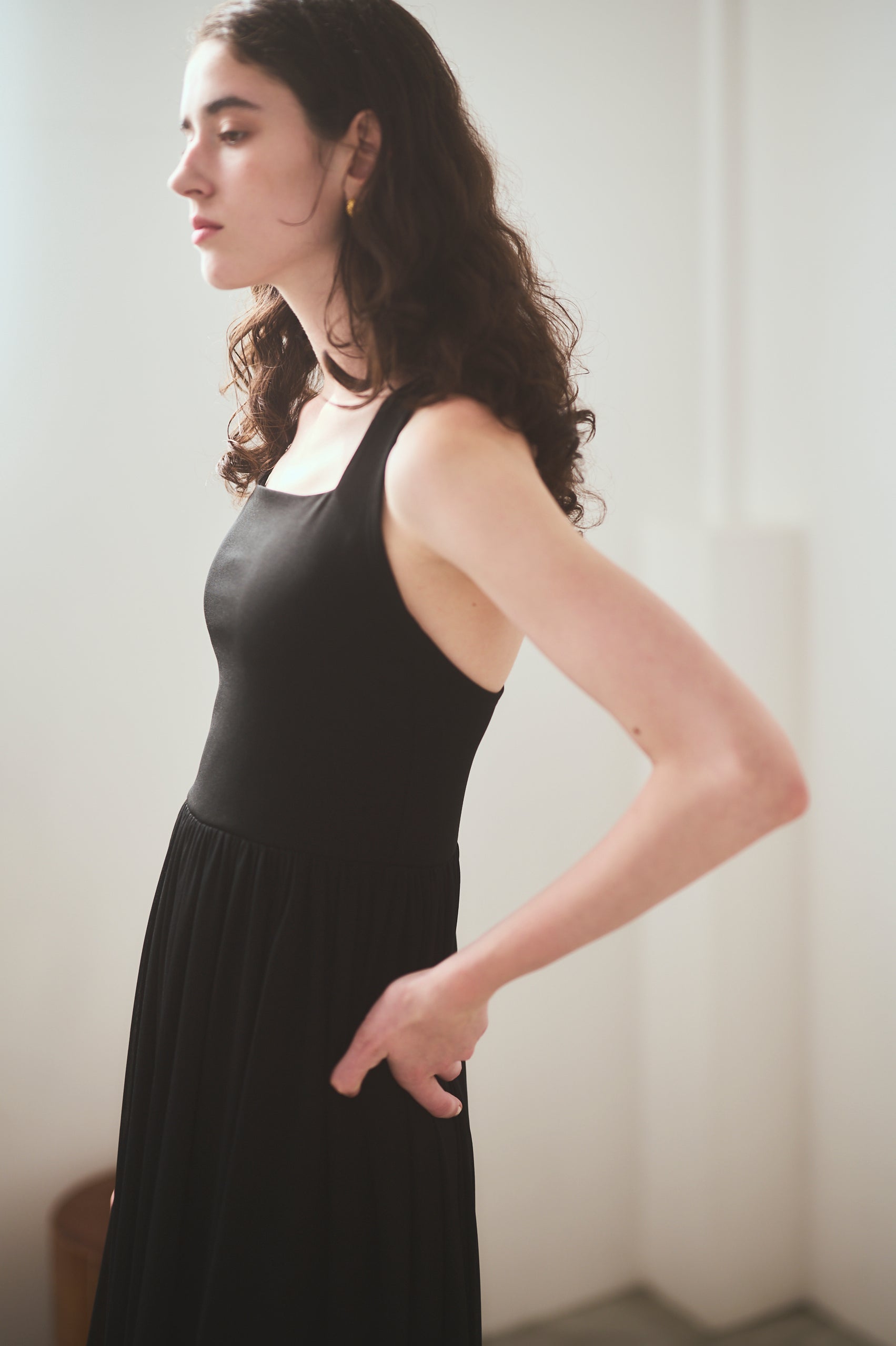 【Michiko Yamawaki×Estella.K】Ribbed & Sheer Jersey  Dress <br>-Black-