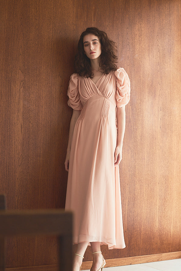 Vina Dress<br> - Pink beige-