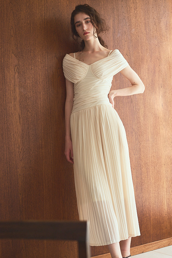 Arabella Pleaded Dress<br> -Ivory-