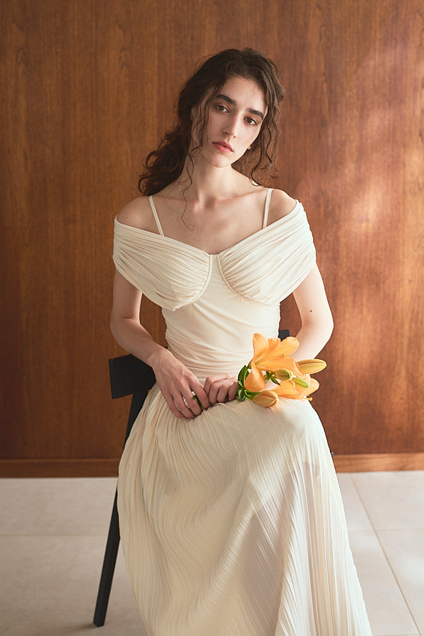 Arabella Pleaded Dress<br> -Ivory-