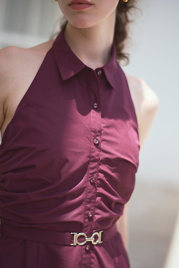 Delina Belted Dress<br> -Grape-