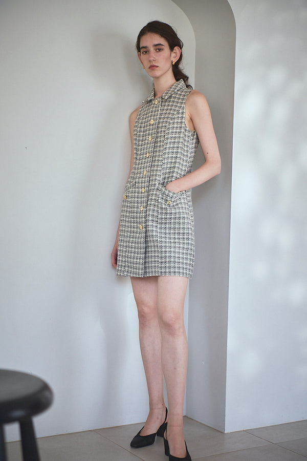 Georgia Tweed Dress -WHT-
