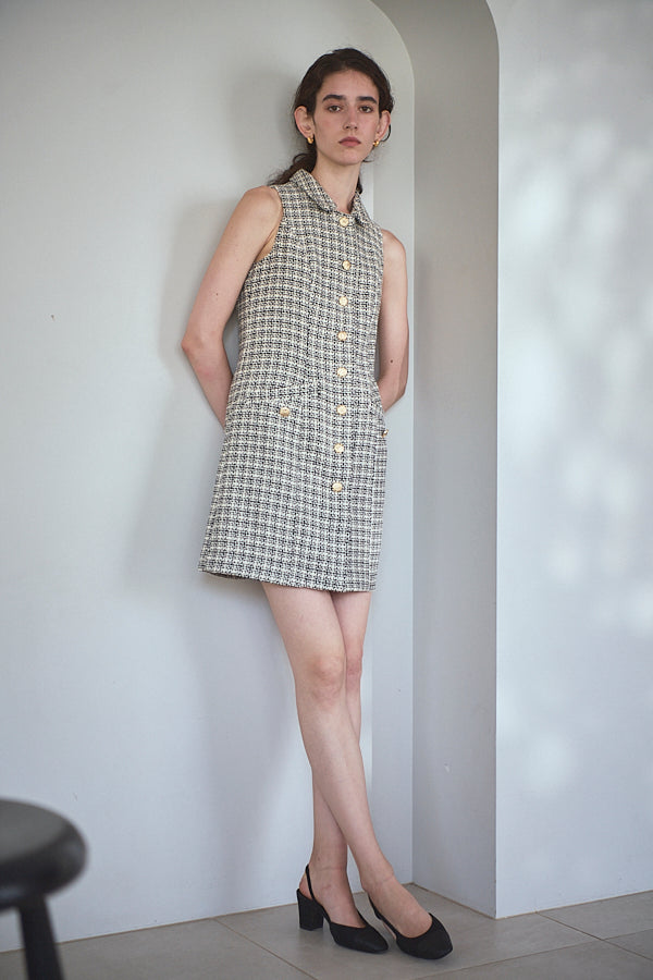 Georgia Tweed Dress -WHT-