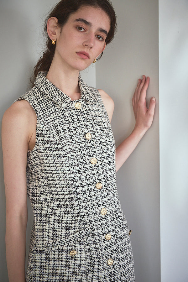 Georgia Tweed Dress -WHT-