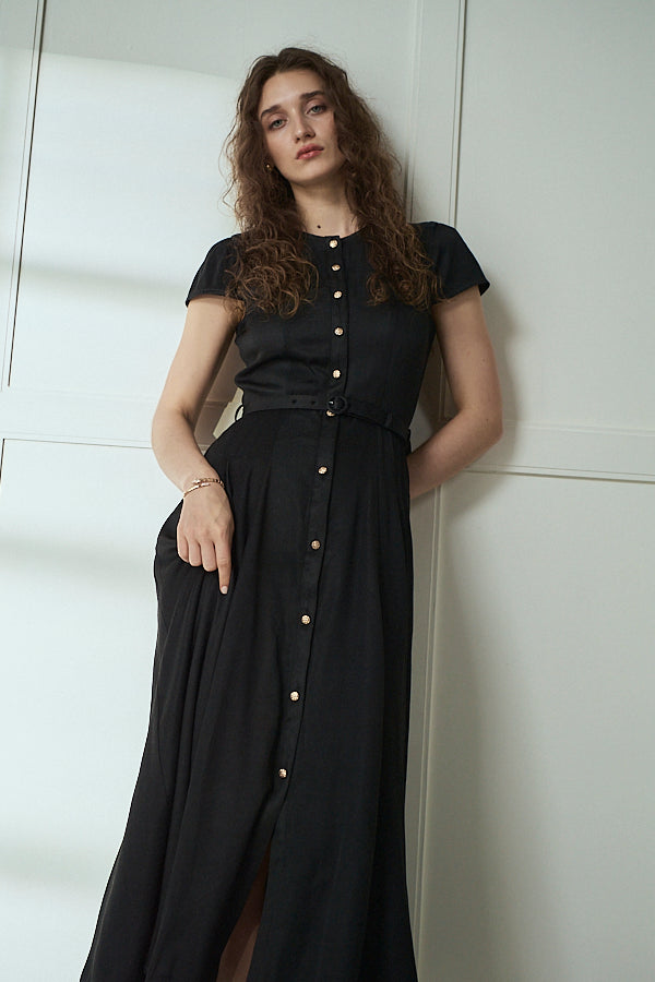 Hazel Denim Dress<br>-Black-
