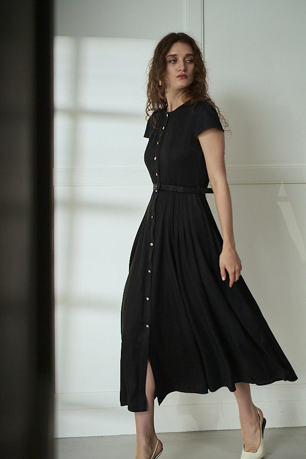 Hazel Denim Dress<br>-Black-