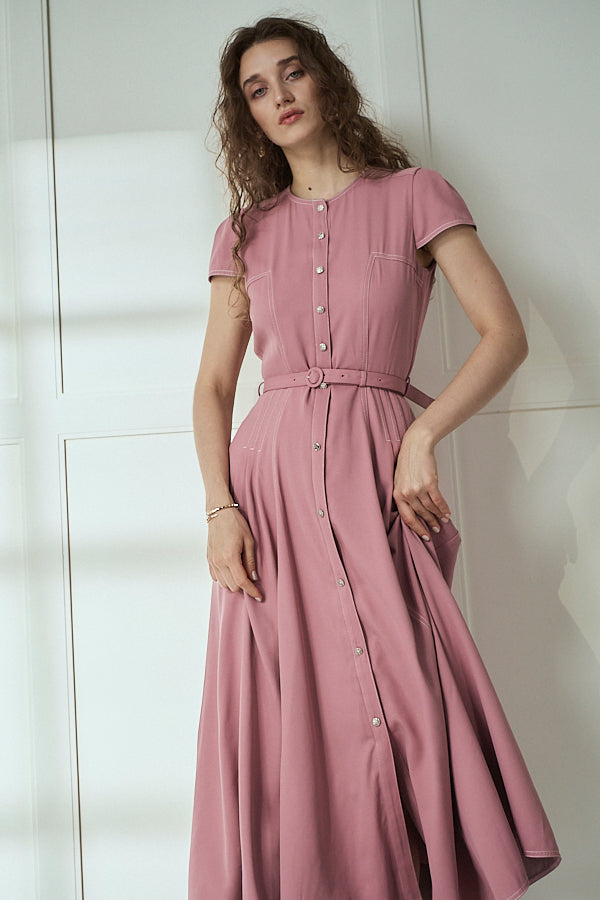 Hazel Denim Dress<br>-Mauve Pink-
