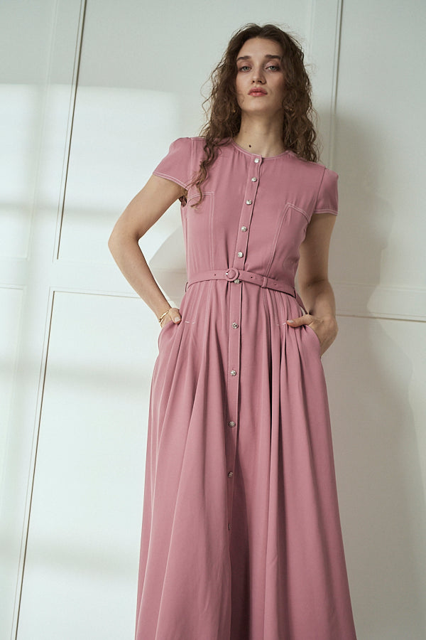 Hazel Denim Dress<br>-Mauve Pink-