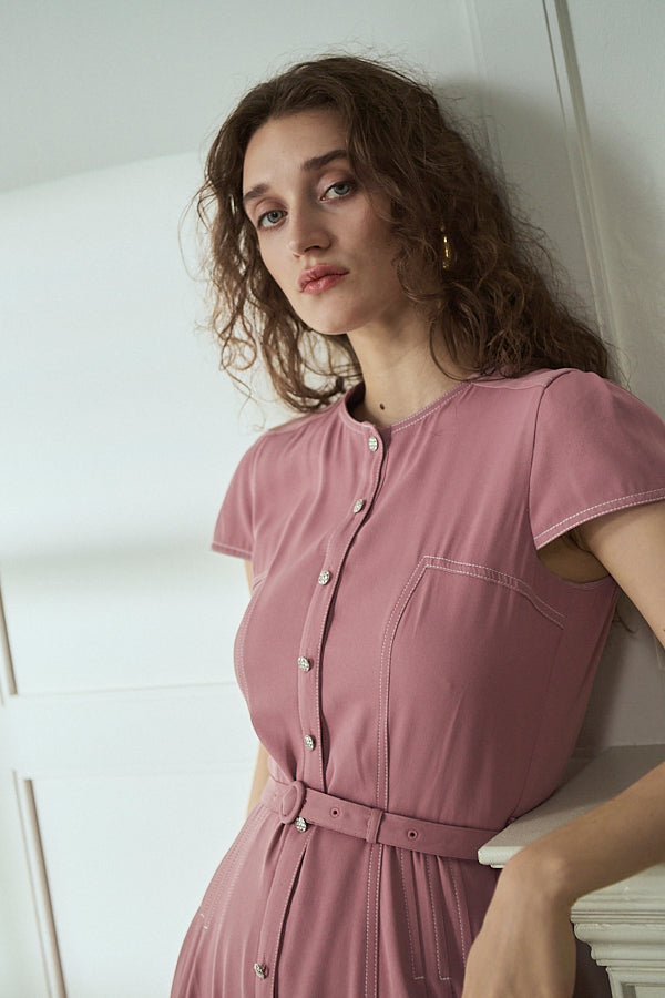 Hazel Denim Dress<br>-Mauve Pink-