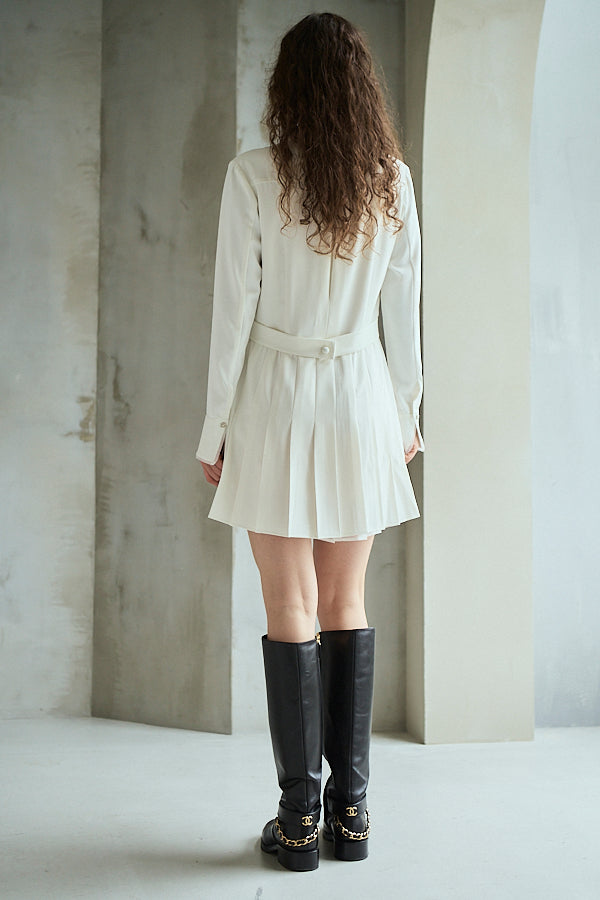 Diora Pleated Dress <br>-White-