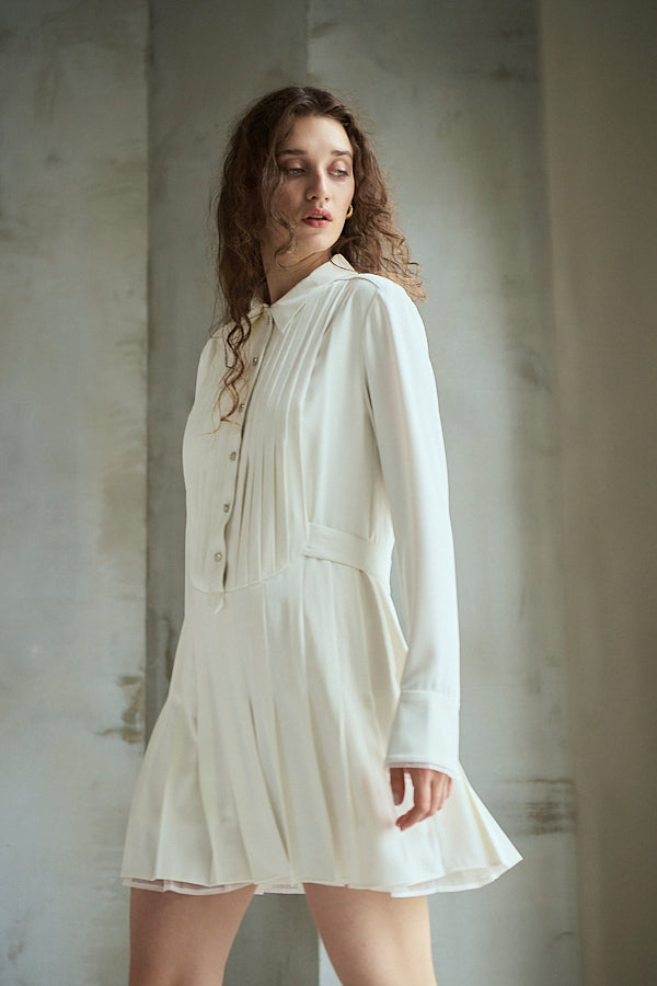 Diora Pleated Dress <br>-White-