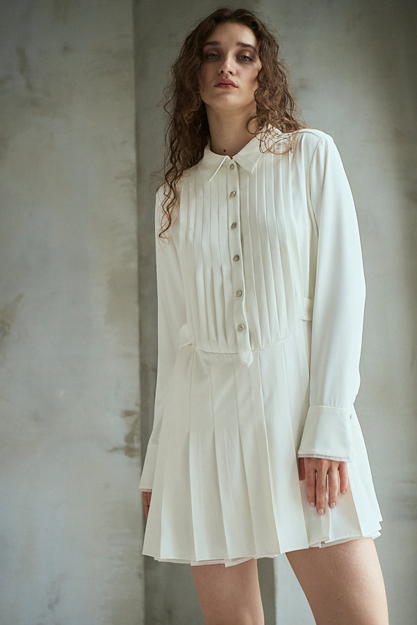 Diora Pleated Dress <br>-White-
