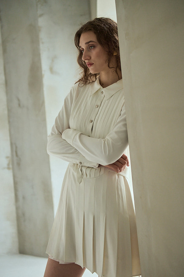 Diora Pleated Dress <br>-White-