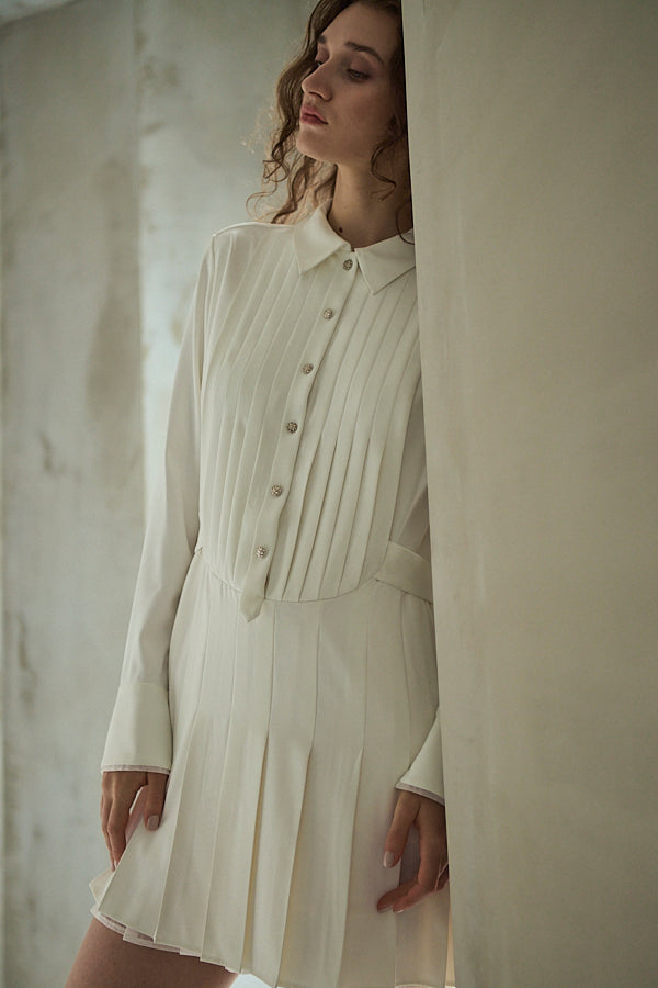 Diora Pleated Dress <br>-White-