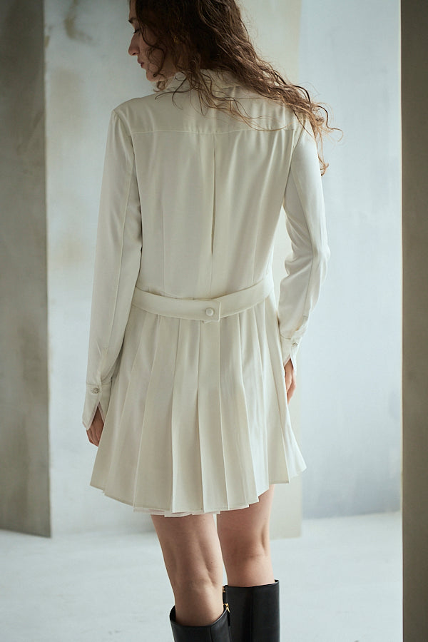 Diora Pleated Dress <br>-White-