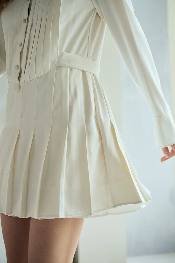 Diora Pleated Dress <br>-White-