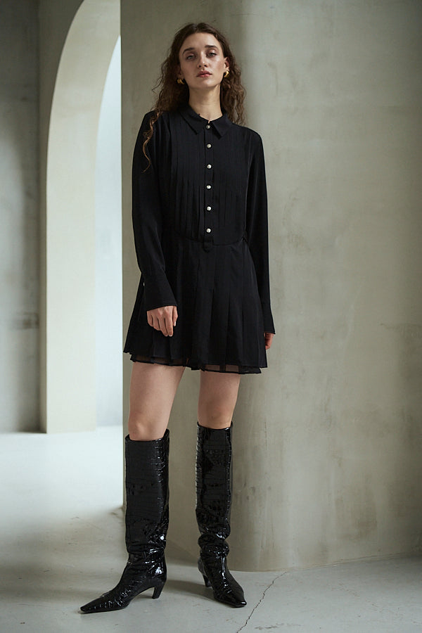 Diora Pleated Dress <br>-Black-