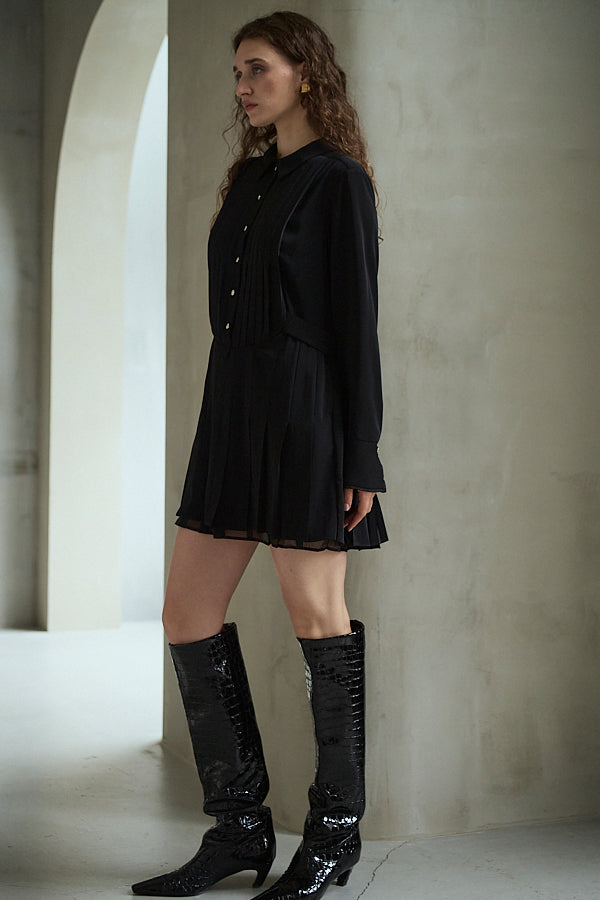 Diora Pleated Dress <br>-Black-