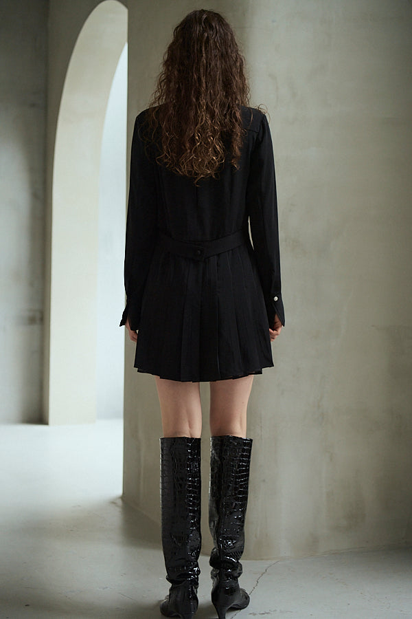 Diora Pleated Dress <br>-Black-