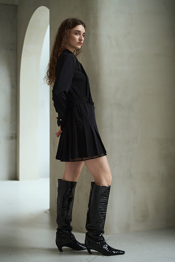Diora Pleated Dress <br>-Black-