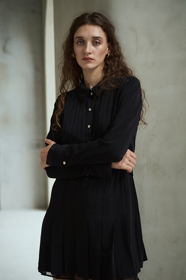 Diora Pleated Dress <br>-Black-