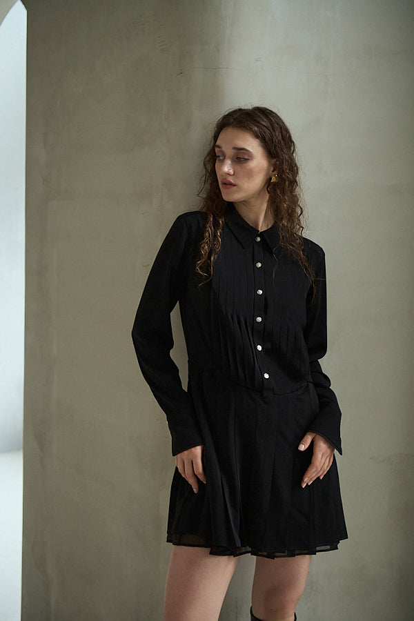 Diora Pleated Dress <br>-Black-