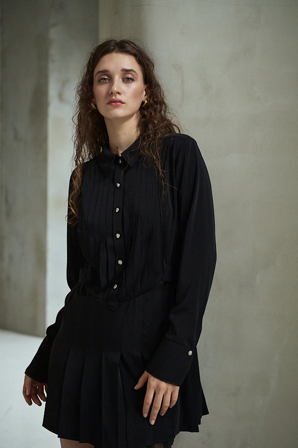 Diora Pleated Dress <br>-Black-