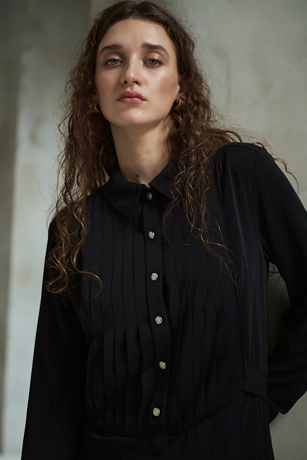 Diora Pleated Dress <br>-Black-